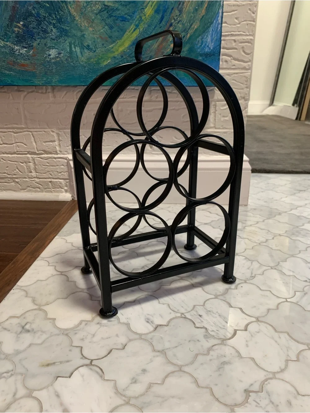 Vintage Black Wrought Iron/Metal 5-Bottle Wine Rack - Compact Countertop Holder